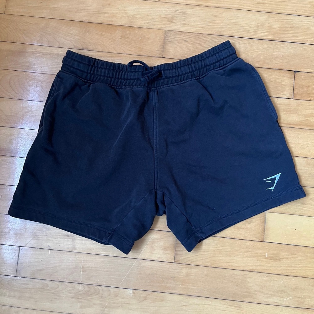 Gymshark Crest Shorts Mens Medium Black Drawstring Athletic Gym Workout Pockets